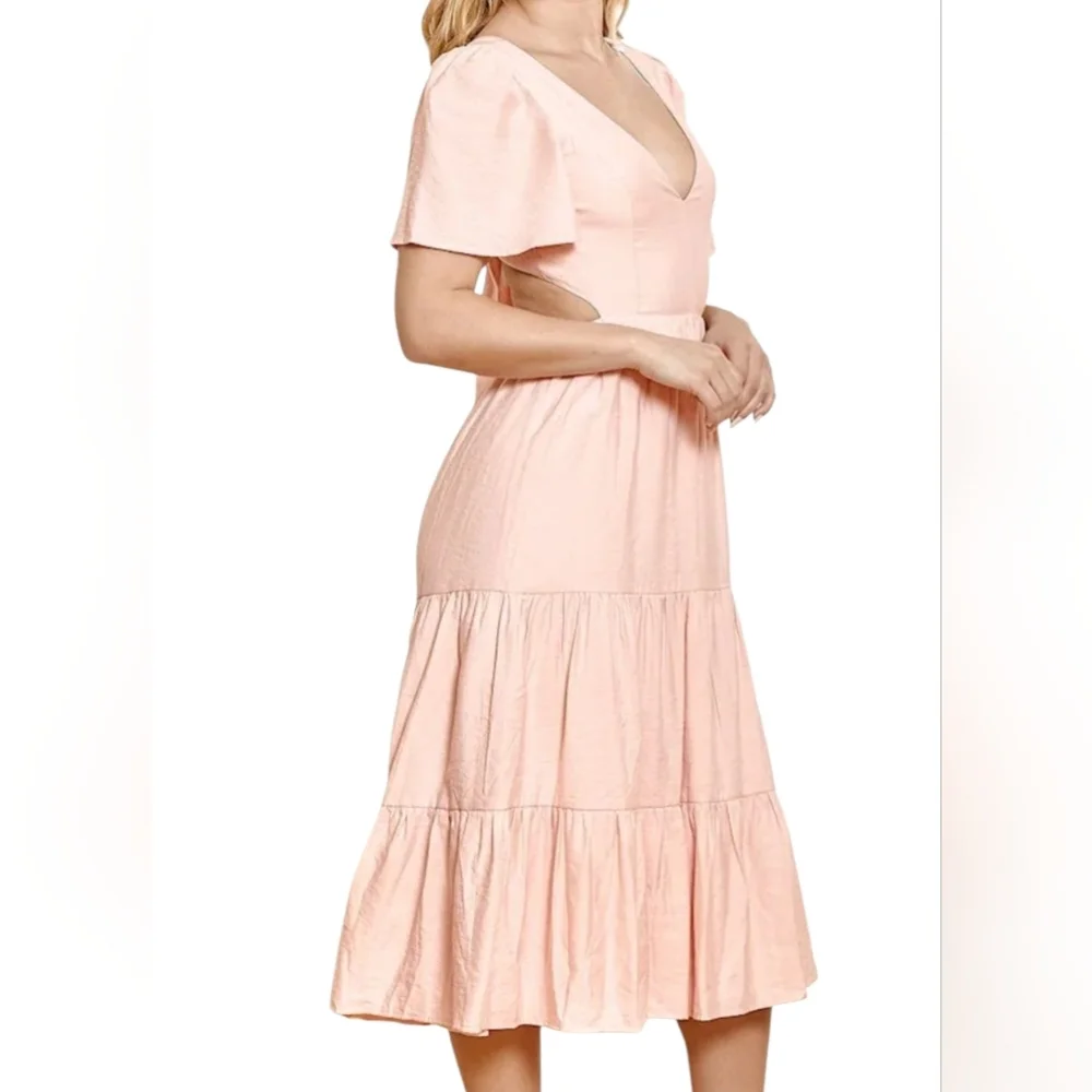 Lulus Tied With Love Light Pink Tiered Tie-Back Midi Dress - Picture 3 of 8